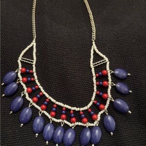Blue and Red Beaded Necklace